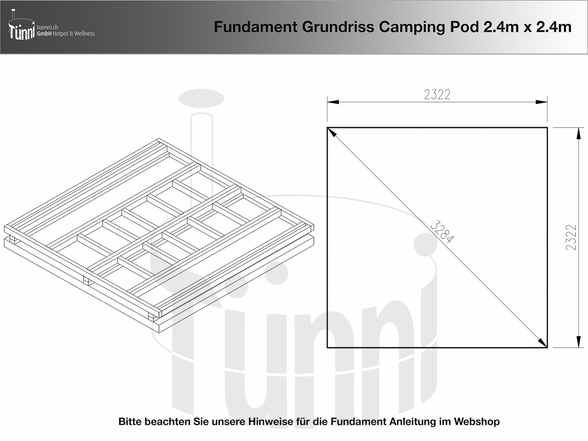 Fundamentplanung für Campingpod 2.4m x 2.4m