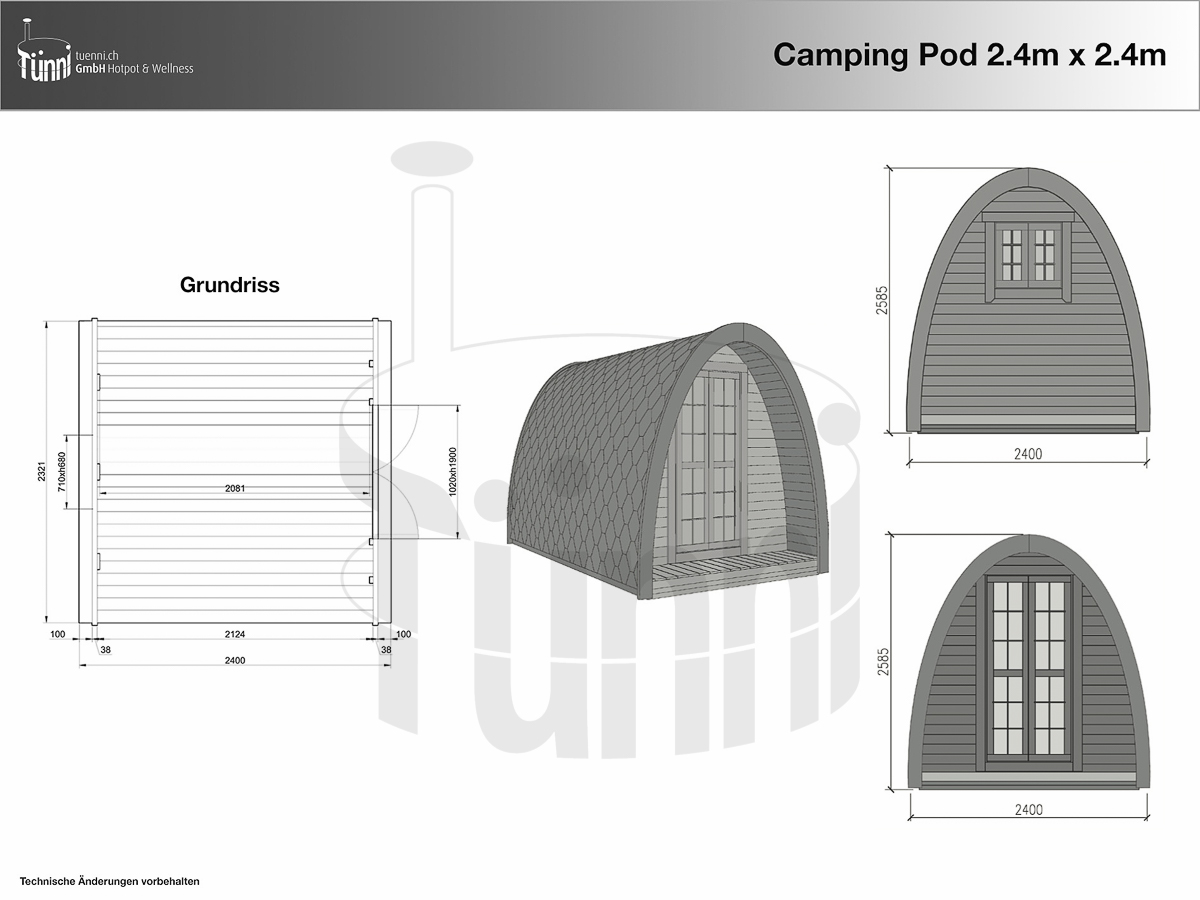 Zeichnung für Campingpod 2.4m Länge, 2.4m Breite