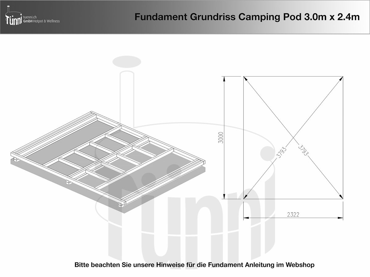 Fundamentplanung für Campingpod 3.0m x 2.4m
