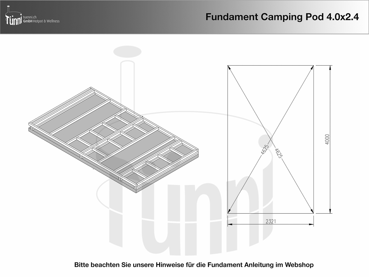 Fundamentplanung für Campingpod 4.0m x 2.4m