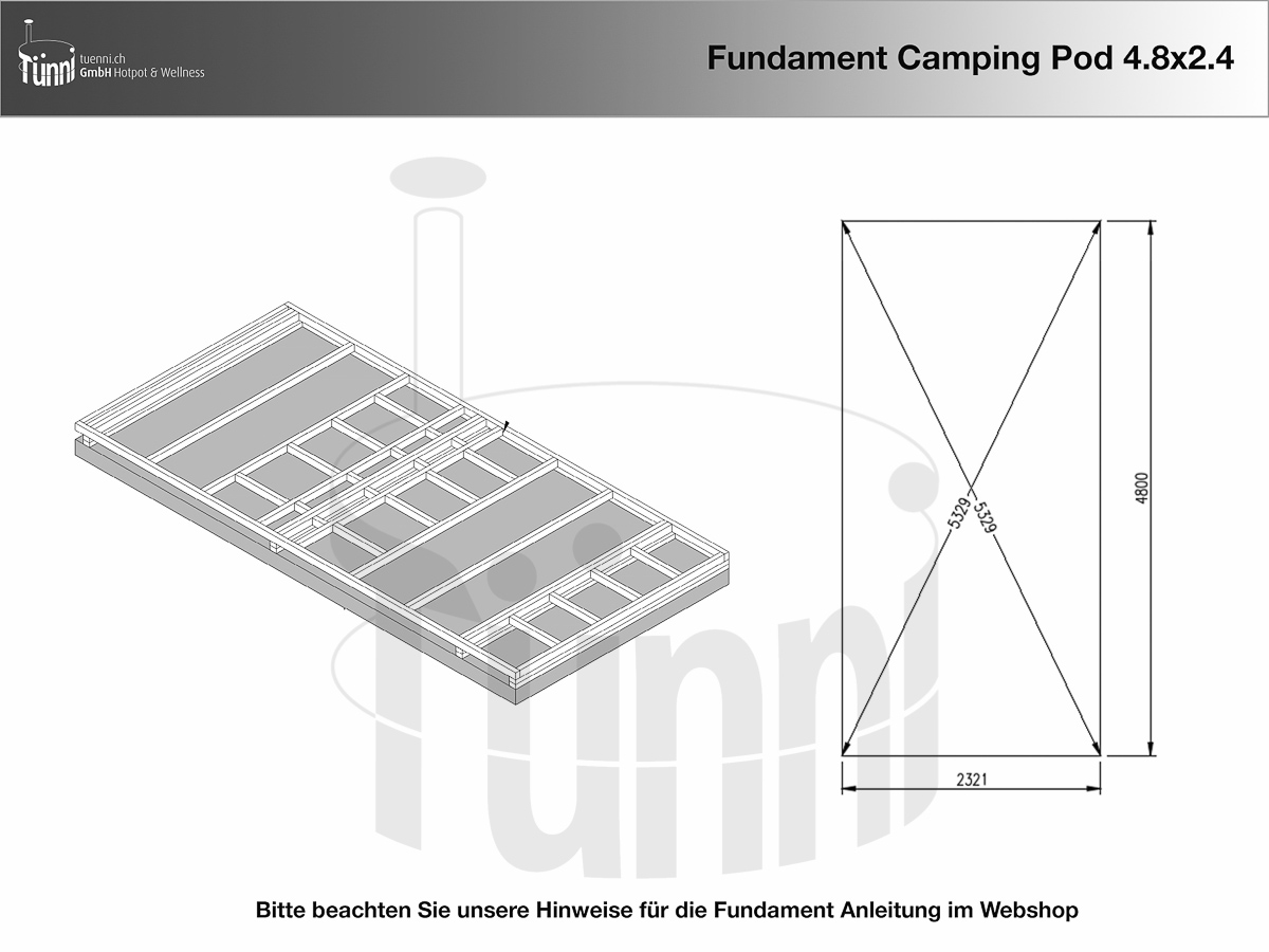 Fundamentplanung für Campingpod 4.8m x 2.4m